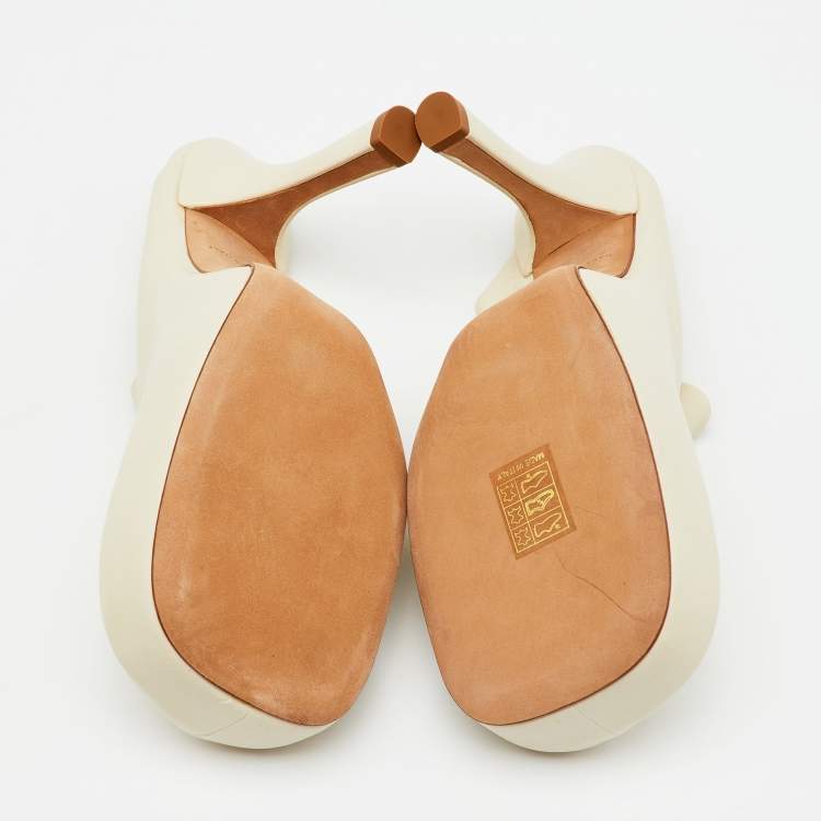Pre Owned Bottega Veneta Cream Leather Platform BV Bold Mules Size 36