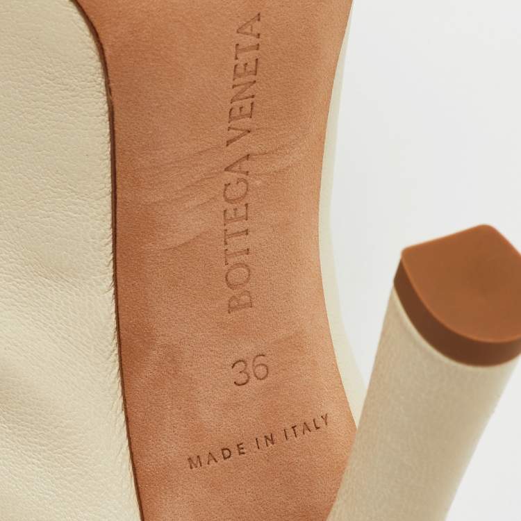 Pre Owned Bottega Veneta Cream Leather Platform BV Bold Mules Size 36