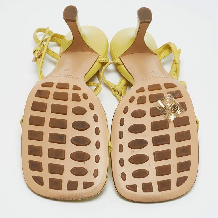 Pre Owned Bottega Veneta Yellow Leather Square Toe Ankle Strap Sandals Size 38