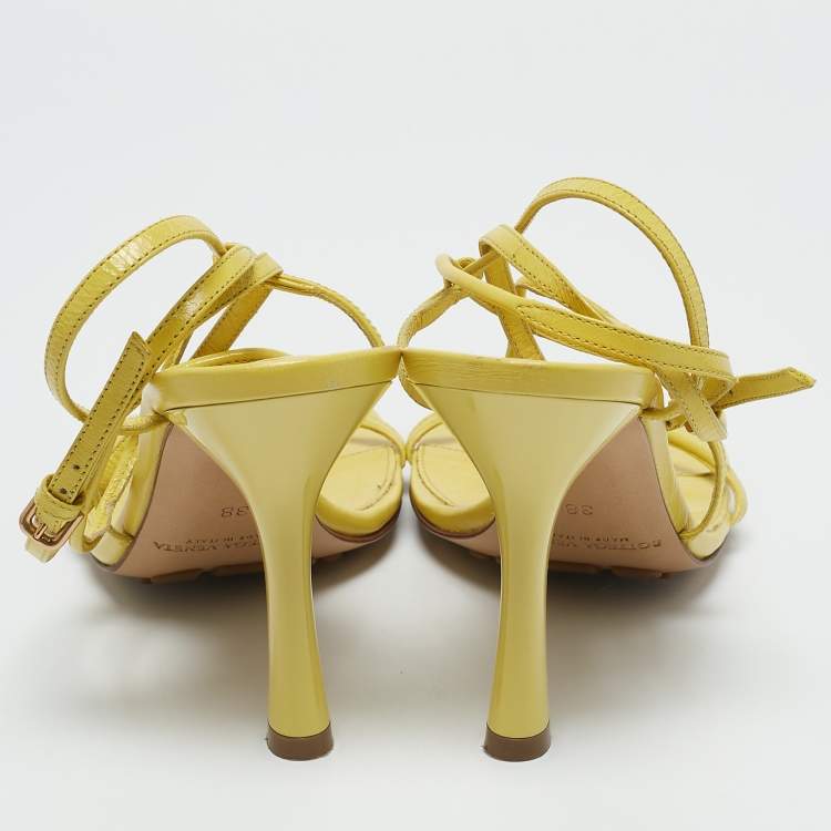 Pre Owned Bottega Veneta Yellow Leather Square Toe Ankle Strap Sandals Size 38