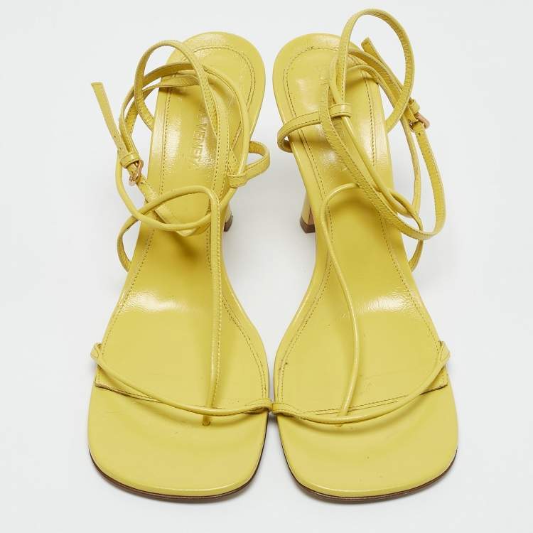 Pre Owned Bottega Veneta Yellow Leather Square Toe Ankle Strap Sandals Size 38
