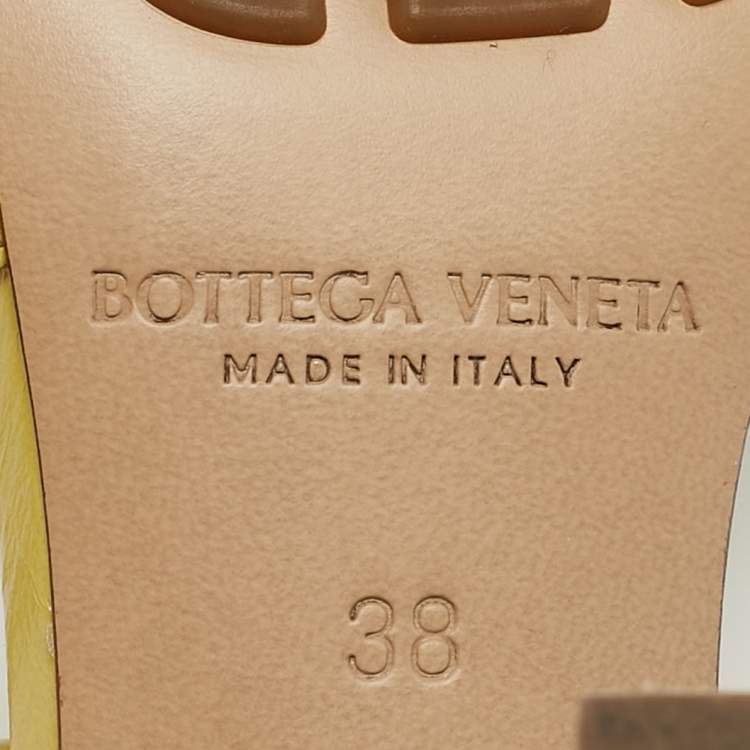 Pre Owned Bottega Veneta Yellow Leather Square Toe Ankle Strap Sandals Size 38