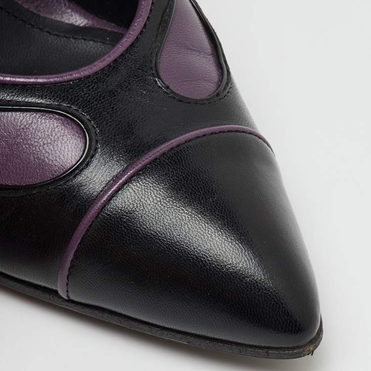 Pre Owned Bottega Veneta Black/Purple Leather Pointed Toe Pumps Size 37.5