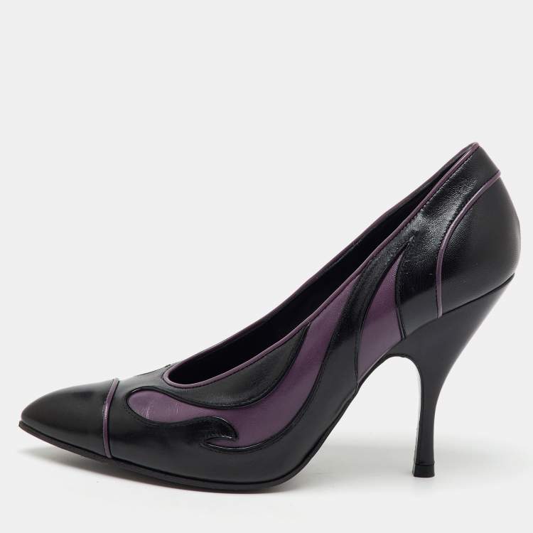 Pre Owned Bottega Veneta Black/Purple Leather Pointed Toe Pumps Size 37.5