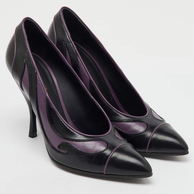 Pre Owned Bottega Veneta Black/Purple Leather Pointed Toe Pumps Size 37.5