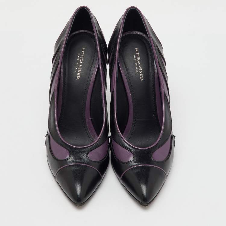 Pre Owned Bottega Veneta Black/Purple Leather Pointed Toe Pumps Size 37.5