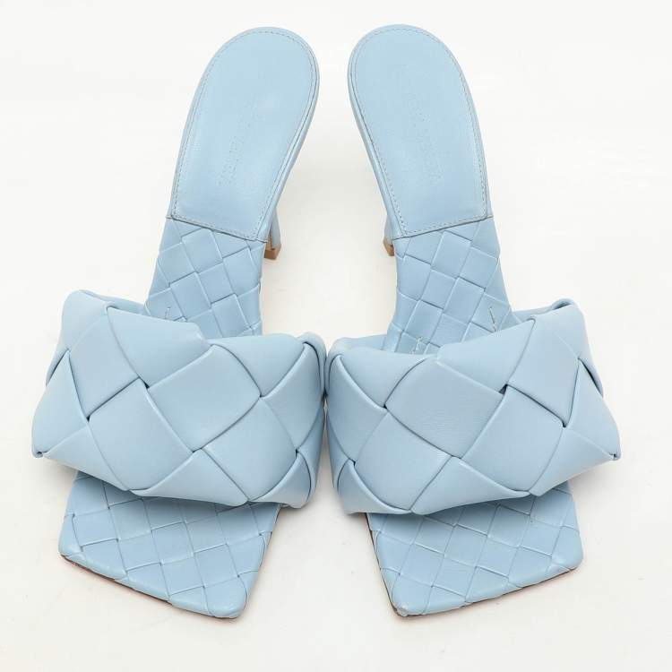 Pre Owned Bottega Veneta Blue Intrecciato Leather Lido Slide Sandals Size 40