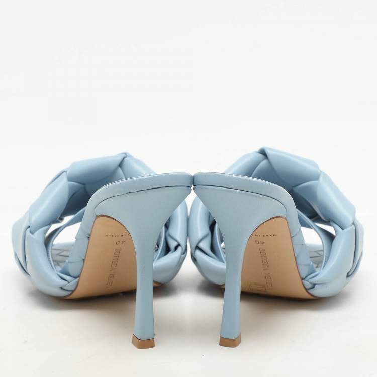 Pre Owned Bottega Veneta Blue Intrecciato Leather Lido Slide Sandals Size 40