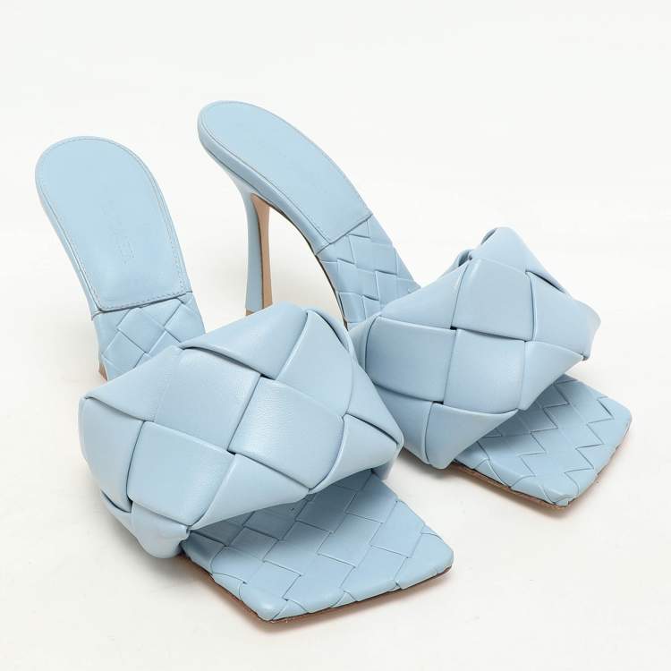 Pre Owned Bottega Veneta Blue Intrecciato Leather Lido Slide Sandals Size 40