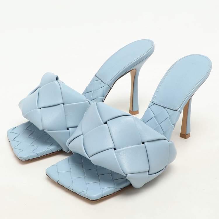 Pre Owned Bottega Veneta Blue Intrecciato Leather Lido Slide Sandals Size 40