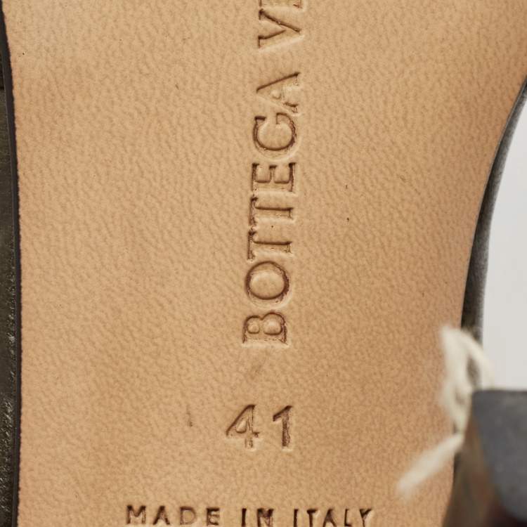Pre Owned Bottega Veneta Dark Green Leather Lido Slide Sandals Size 41