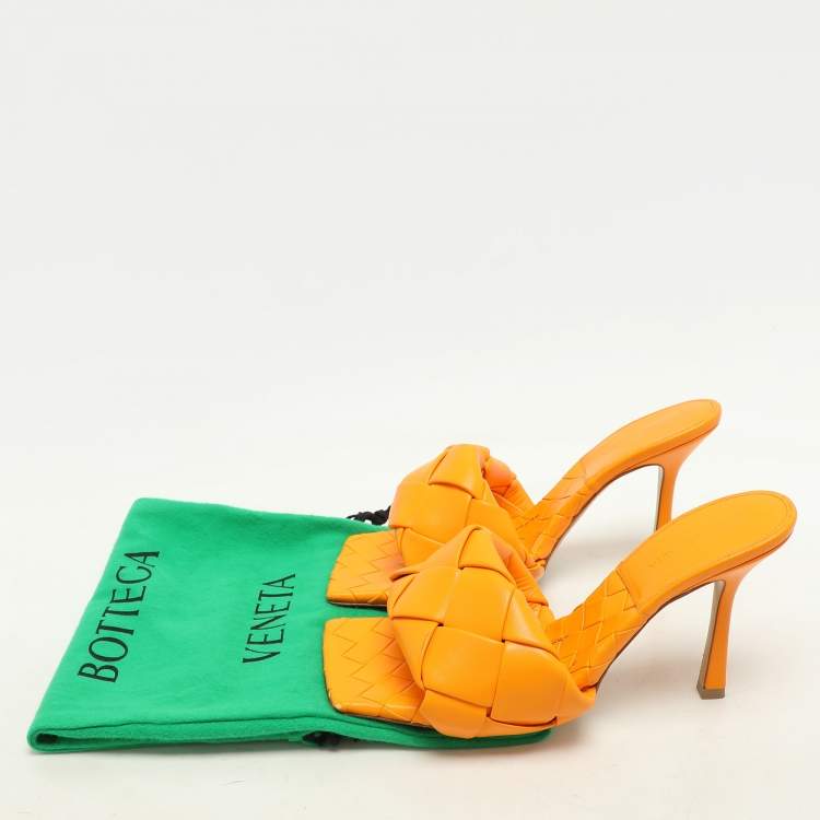 Pre Owned Bottega Veneta Orange Intrecciato Leather Lido Slide Sandals Size 39