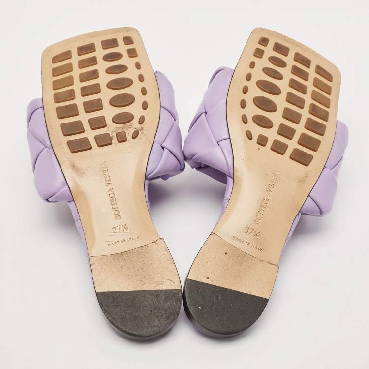 Pre Owned Bottega Veneta Purple Intrecciato Leather Flat Slides Size 37.5