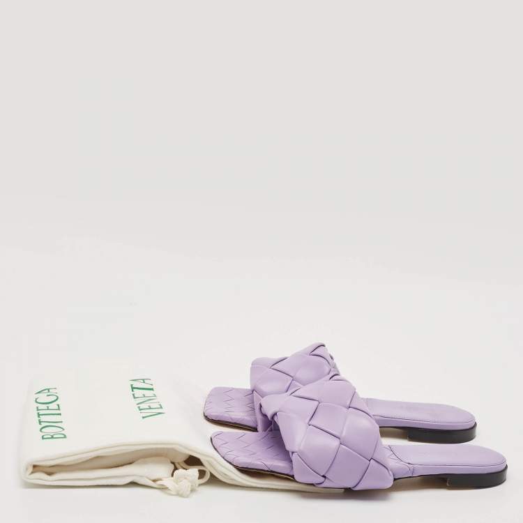 Pre Owned Bottega Veneta Purple Intrecciato Leather Flat Slides Size 37.5