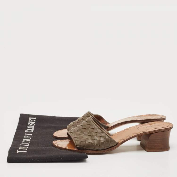 Pre Owned Bottega Veneta Brown Intrecciato Leather Ravello Slide Sandals Size 37.5