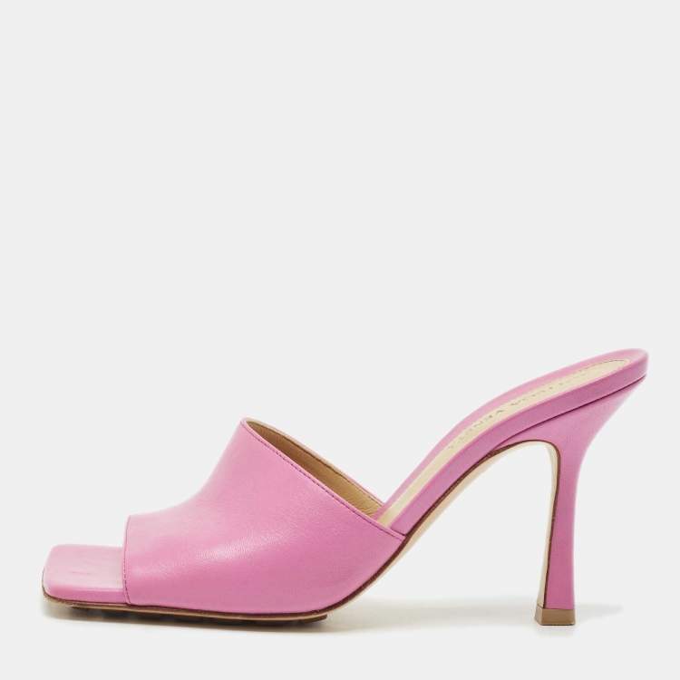Pre Owned Bottega Veneta Pink Leather Stretch Slide Sandals Size 36