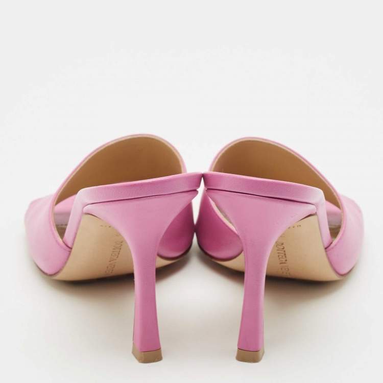 Pre Owned Bottega Veneta Pink Leather Stretch Slide Sandals Size 36