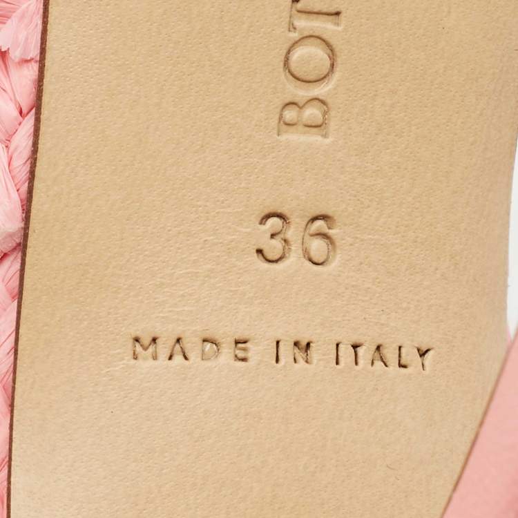 Pre Owned Bottega Veneta Pink Woven Raffia Stretch Slide Sandals Size 36