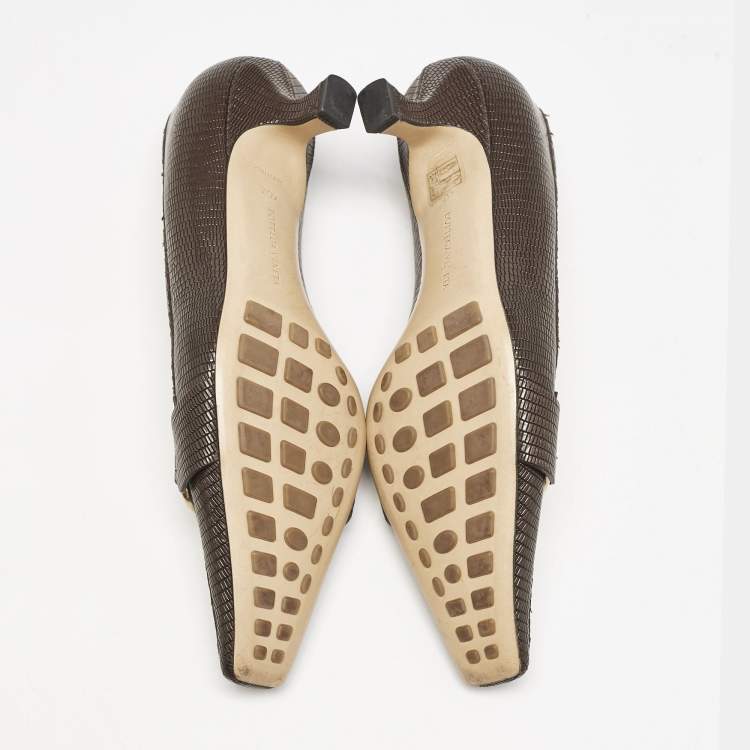 Pre Owned Bottega Veneta Brown Lizard Embossed Leather Madame Pumps Size 40.5