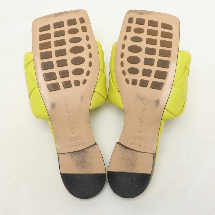 Pre Owned Bottega Veneta Kiwi Leather Lido Flat Slide Sandals Size 36.5