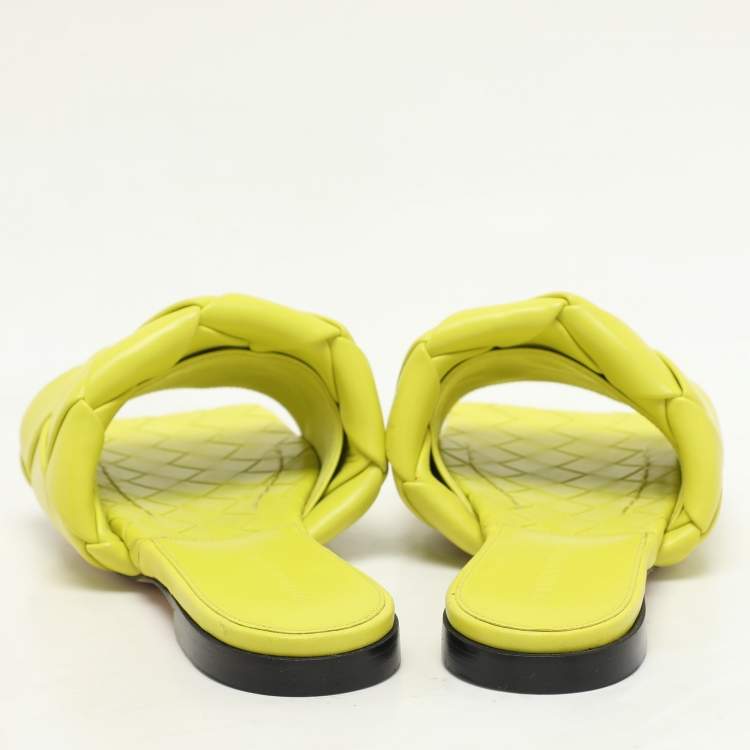 Pre Owned Bottega Veneta Kiwi Leather Lido Flat Slide Sandals Size 36.5