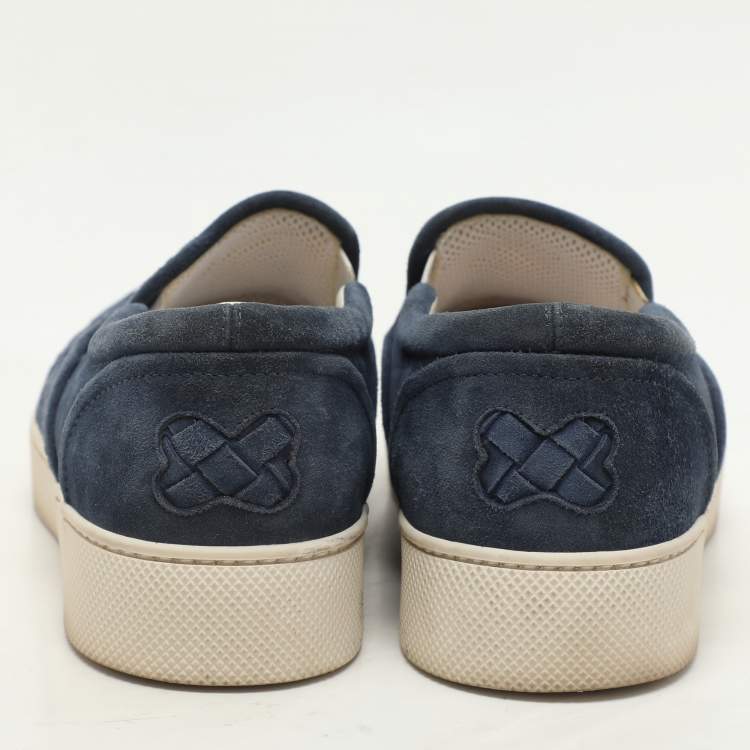 Pre Owned Bottega Veneta Navy Blue Intrecciato Suede Dodger Slip On Sneakers Size 36