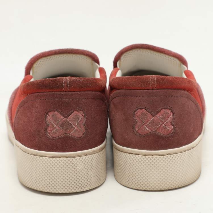 Pre Owned Bottega Veneta Burgundy/Brick Red Intrecciato Suede Dodger Slip On Sneakers 36