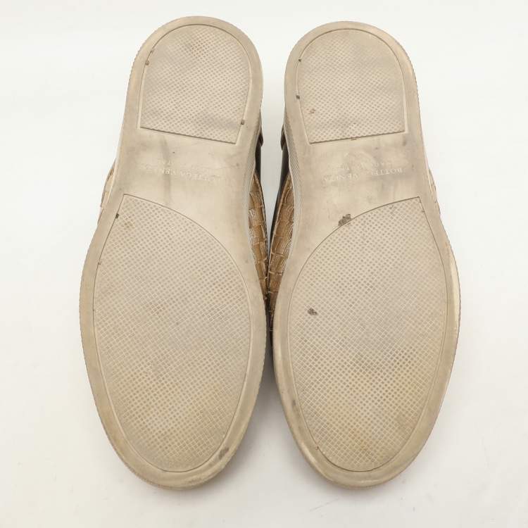 Pre Owned Bottega Veneta Gold Intrecciato Suede Dodger Slip On Sneakers 36
