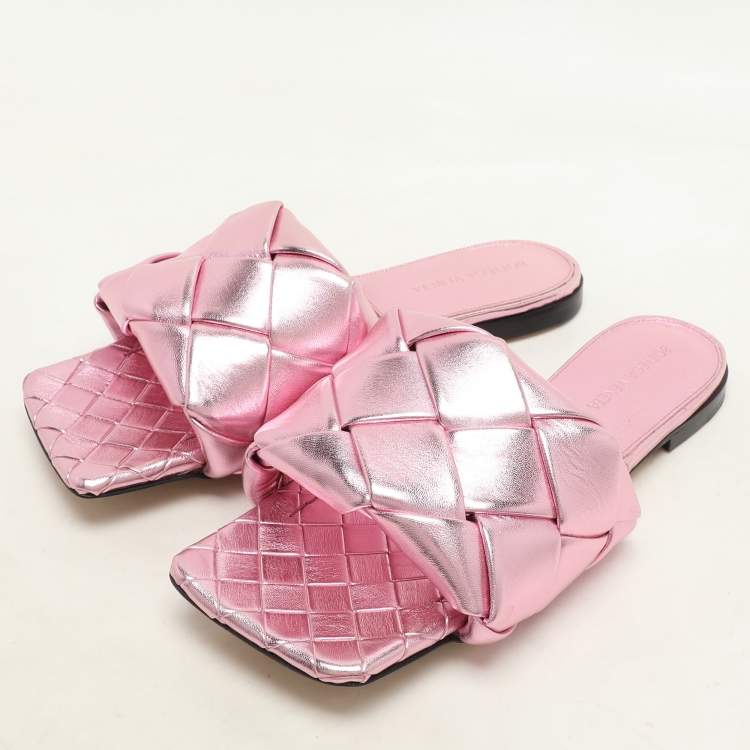 Pre Owned Bottega Veneta Metallic Pink Leather Lido Flats Size 37.5