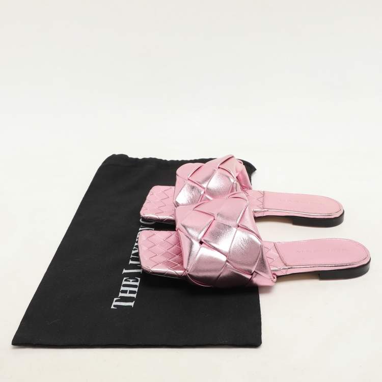 Pre Owned Bottega Veneta Metallic Pink Leather Lido Flats Size 37.5