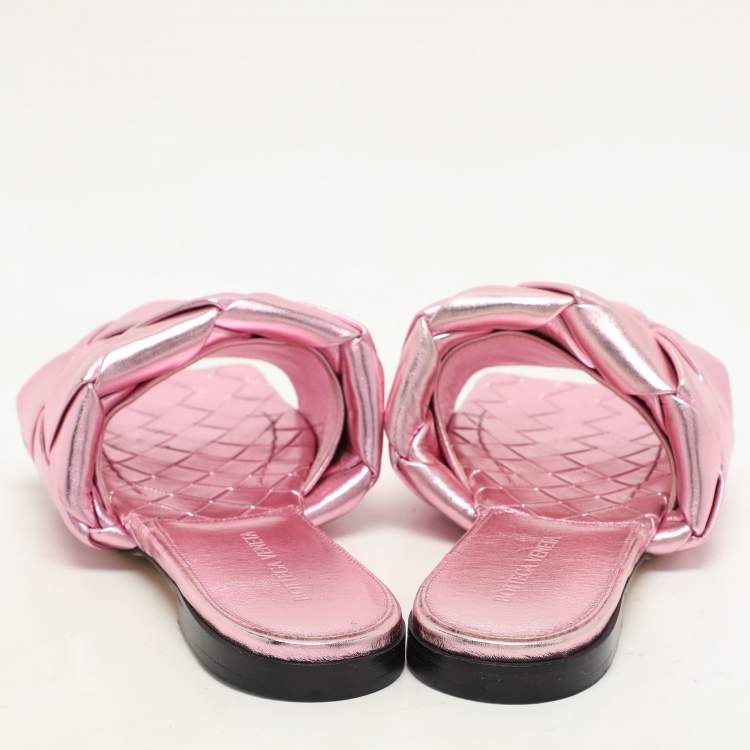 Pre Owned Bottega Veneta Metallic Pink Leather Lido Flats Size 37.5