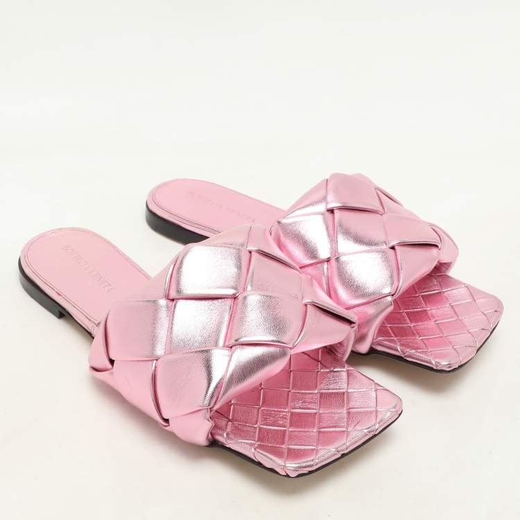 Pre Owned Bottega Veneta Metallic Pink Leather Lido Flats Size 37.5