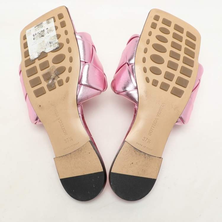 Pre Owned Bottega Veneta Metallic Pink Leather Lido Flats Size 37.5
