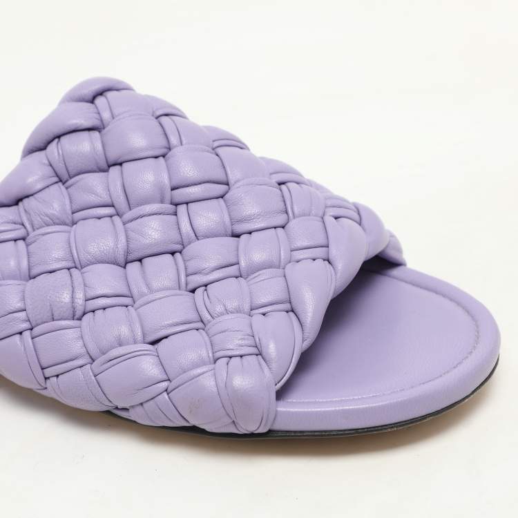 Pre Owned Bottega Veneta Purple Intrecciato Leather Slide Sandals Size 37