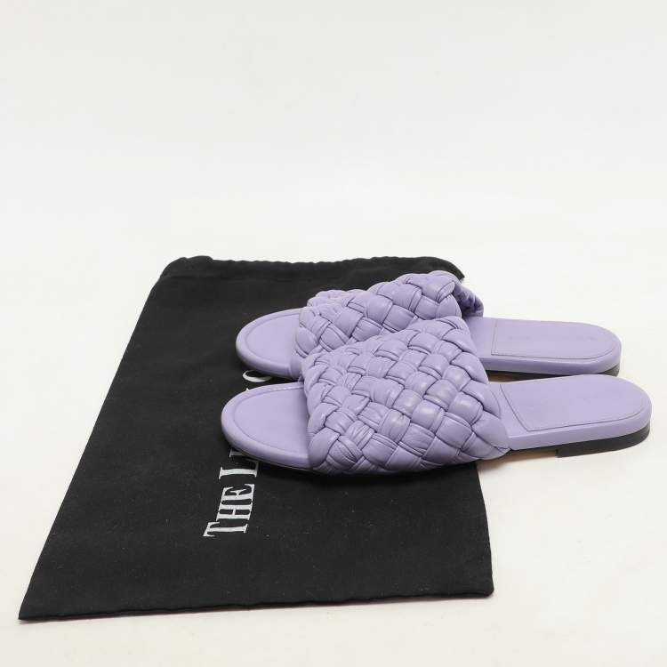 Pre Owned Bottega Veneta Purple Intrecciato Leather Slide Sandals Size 37