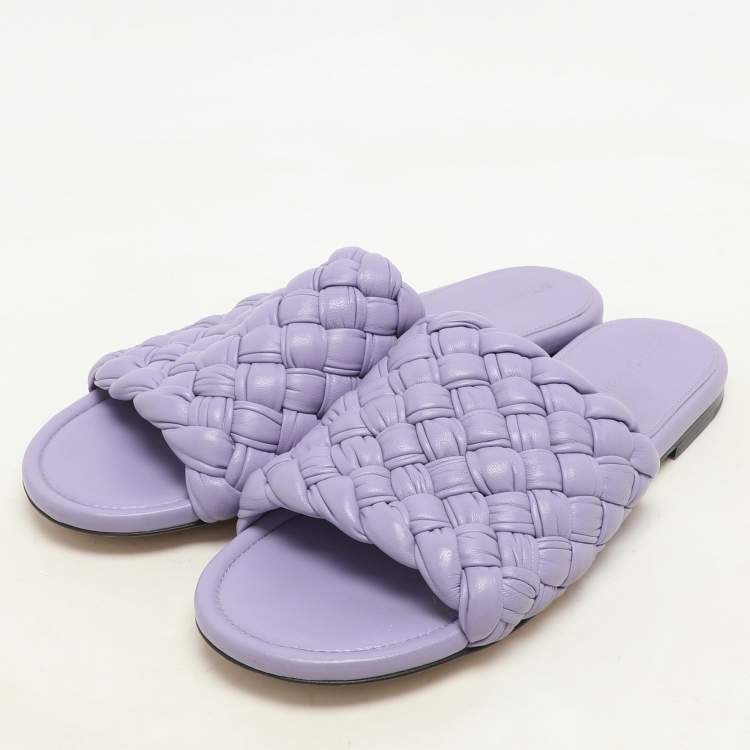 Pre Owned Bottega Veneta Purple Intrecciato Leather Slide Sandals Size 37