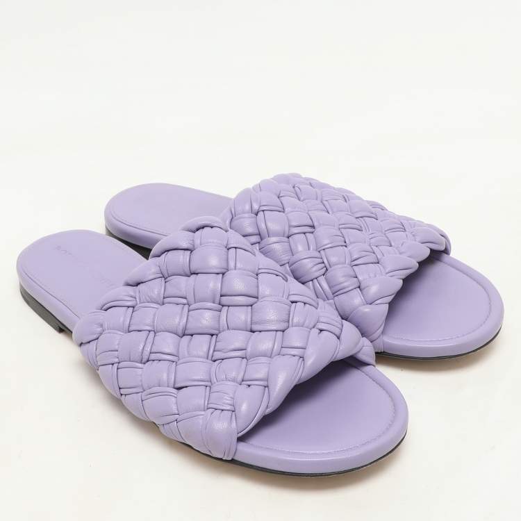 Pre Owned Bottega Veneta Purple Intrecciato Leather Slide Sandals Size 37