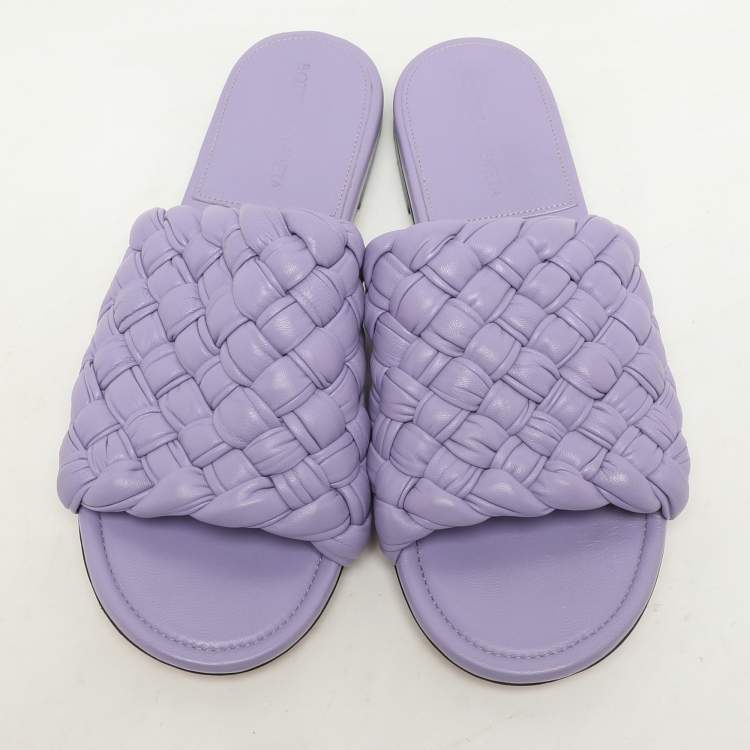 Pre Owned Bottega Veneta Purple Intrecciato Leather Slide Sandals Size 37