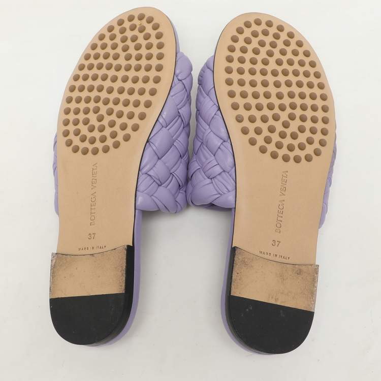 Pre Owned Bottega Veneta Purple Intrecciato Leather Slide Sandals Size 37