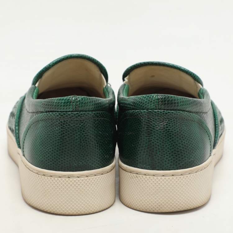Pre Owned Bottega Veneta Green  Intrecciato Karung Leather Dodger Slip On Sneakers Size 36.5