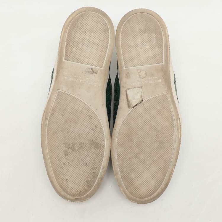Pre Owned Bottega Veneta Green  Intrecciato Karung Leather Dodger Slip On Sneakers Size 36.5
