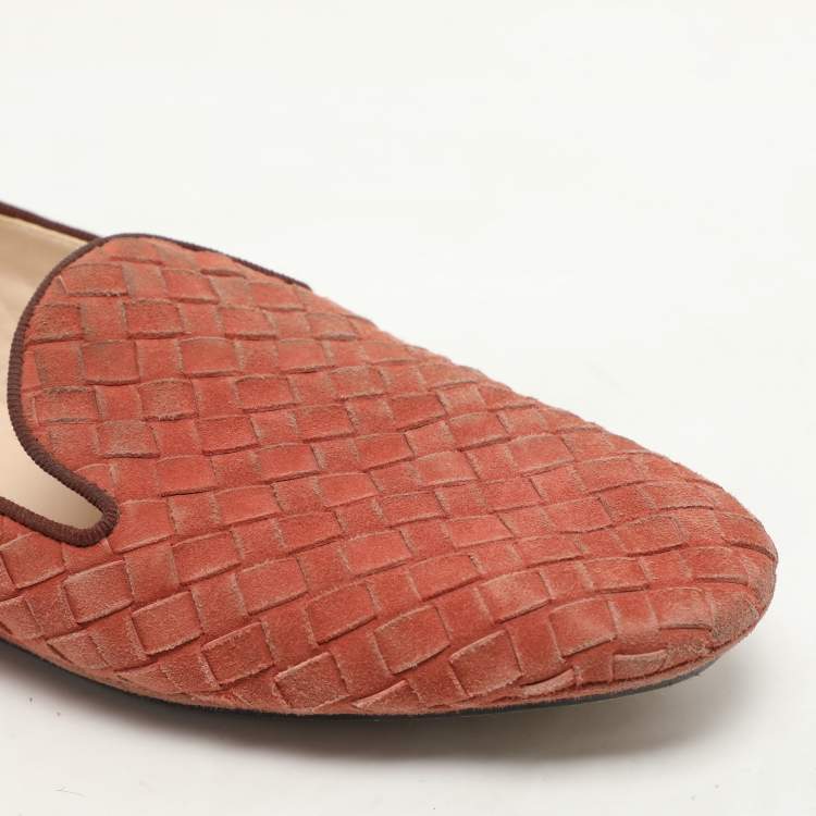 Pre Owned Bottega Veneta Brown Intrecciato Suede Smoking Slippers Size 36