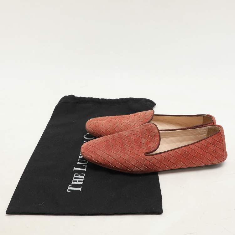 Pre Owned Bottega Veneta Brown Intrecciato Suede Smoking Slippers Size 36