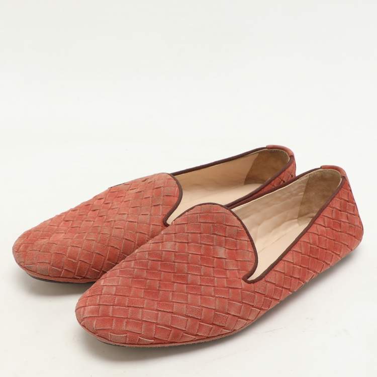 Pre Owned Bottega Veneta Brown Intrecciato Suede Smoking Slippers Size 36
