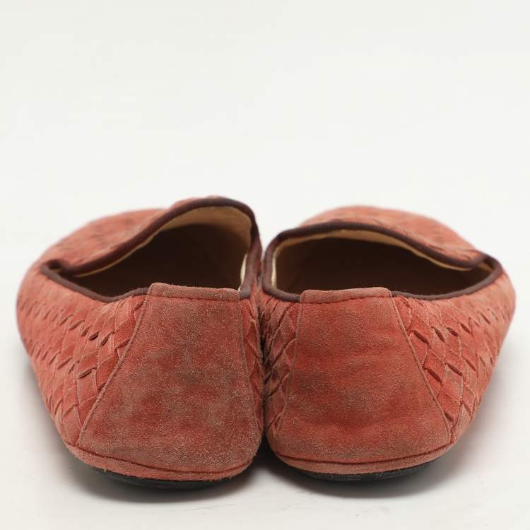 Pre Owned Bottega Veneta Brown Intrecciato Suede Smoking Slippers Size 36