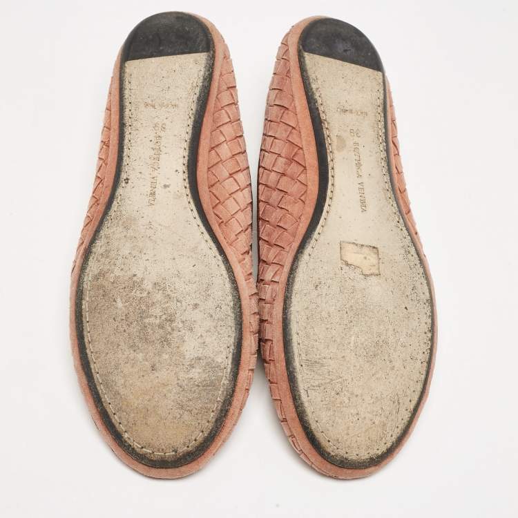 Pre Owned Bottega Veneta Pink Intrecciato Suede Ballet Flats Size 39