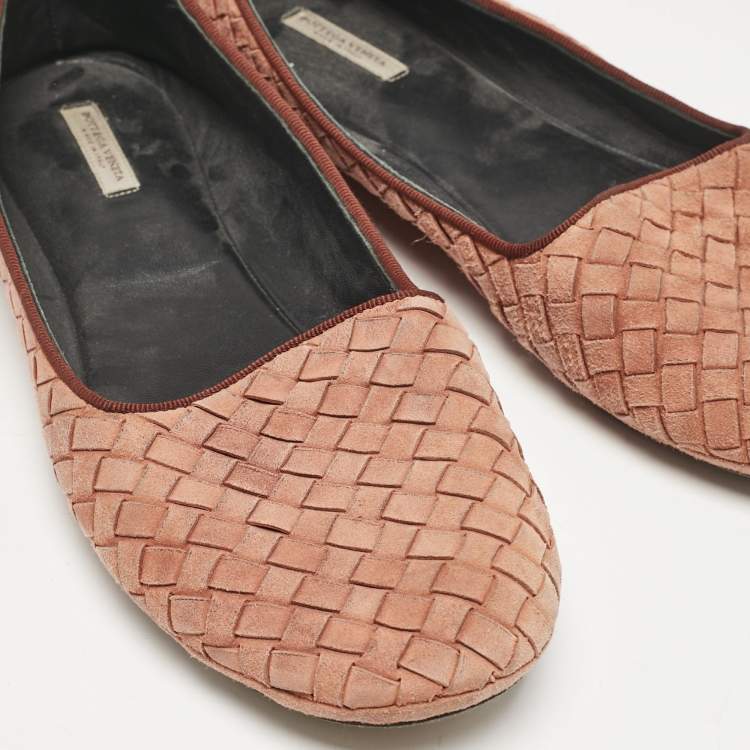 Pre Owned Bottega Veneta Pink Intrecciato Suede Ballet Flats Size 39