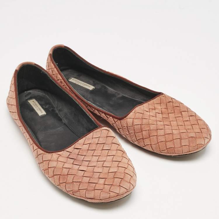 Pre Owned Bottega Veneta Pink Intrecciato Suede Ballet Flats Size 39
