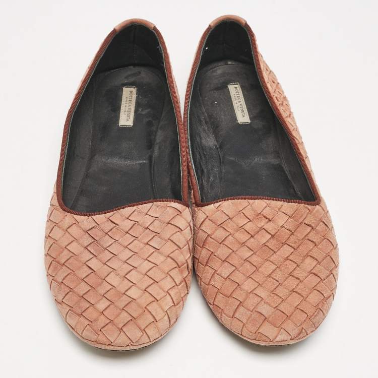 Pre Owned Bottega Veneta Pink Intrecciato Suede Ballet Flats Size 39