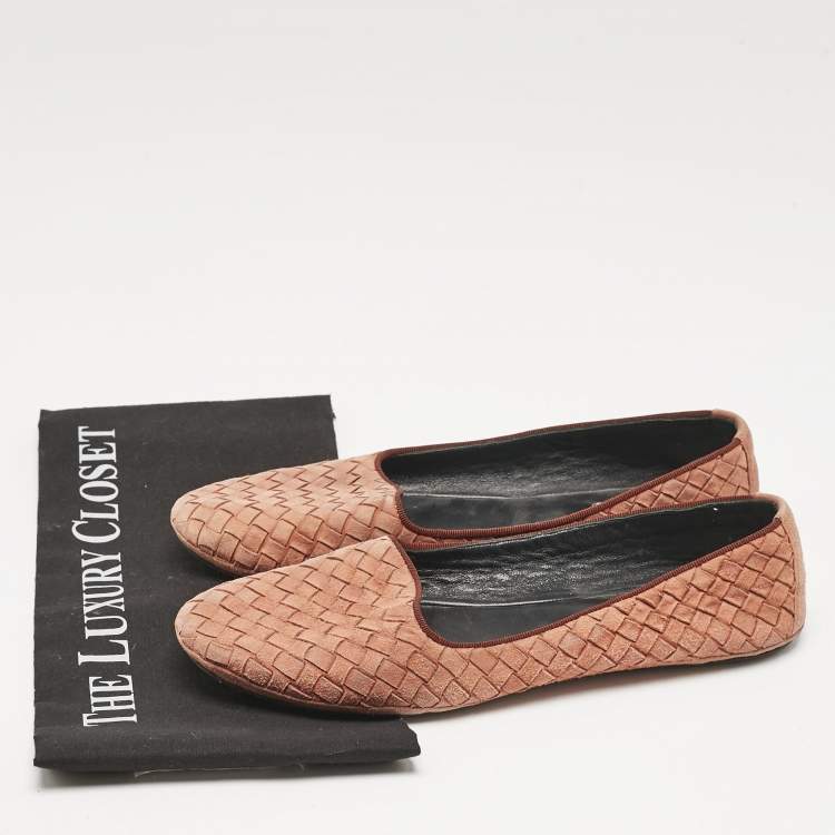 Pre Owned Bottega Veneta Pink Intrecciato Suede Ballet Flats Size 39